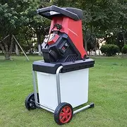 Garden Branch Shredder, 2500W Powerful Electric Wood Chipper Mulcher, Max.40mm Cutting Capacity, 50L Collection Box, Garden Shredders and Chippers with Transport Wheel