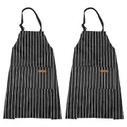 2Pack Kitchen Cooking Aprons Adjustable Chef Apron 2 Pockets Black Stripes