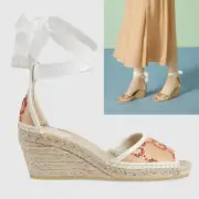 GUCCI SHOES RAFFIA WEDGE ESPADRILLES WRAP AROUND G LOGO SANDALS $740 sz 40 10