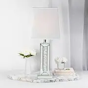 Glam Table Lamp with Silver Mirror Finish and Faux Diamonds