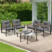 Livsip 6PC Outdoor Patio Furniture Set 70CM Round Grey Marble Table Sets