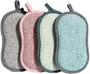 4 PCS Scouring Pad Sponges Kitchen Microfiber Cleaning Sponges Reusable Dish Sponge for Dishes, Pots and Pans