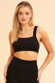 Black Nico Seamless Rib Straight Neck Crop Top - Size S, Women's Bra/crop Top