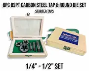 BSPT 6pc Boxed Tap and Round Die Set - 1/4" to 1/2" (Carbon Steel)