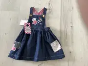 Size 6-12 Mths Pumpkin Patch Soft Patchwork Denim Pinnie overall pinafore dress