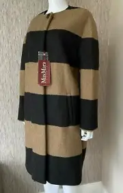 MAX MARA STUDIO STRIPE COAT WOOL BLEND SIZE 14 MADE IN ITALY BNWT