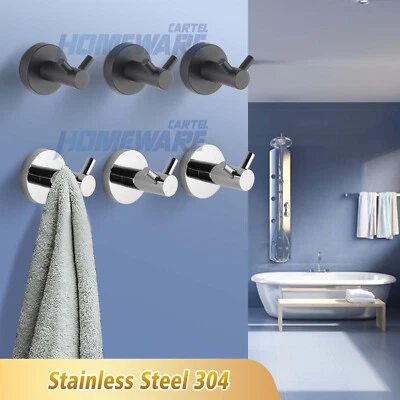 Bathroom Double Robe Hook Towel Hat Holder Wall Mount Hanger Round Chrome Black
