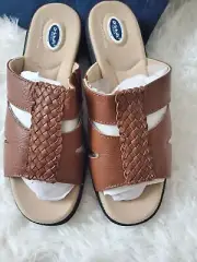 Dr Scholl's Double Air Pillow Brown LEATHER Sandals Size 6.5W Slip on COMFORT