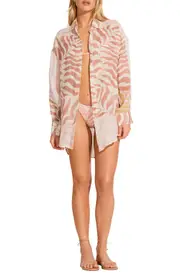 Vitamin A® Playa Oversize Linen Cover-Up Shirt in Gold Coast Ecolinen at Nordstrom, Size Small