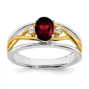 Solid 14k Two-tone Simulated Garnet and CZ Ring