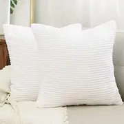 White Corduroy Throw Pillow Covers Decorative Plush Velvet Striped Throw Pillow Sham Pillow Case Cushion Cover for Car Baby 2 Pc, 40cm x 40cm
