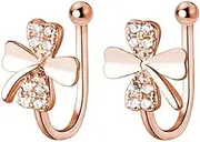 [Generic] 925 Sterling Silver Flower Clip On Earrings for Women Girls Flower Clover Clip On Earrings Non Piercing Wraps