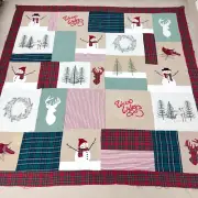 Christmas Heritage Snowman Cotton Fabric Patchwork quilt top/topper 86x86"