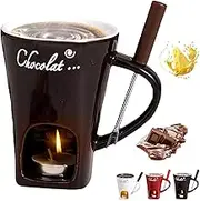 Chocolate Fondue Mug, 2025 New Sweet Fondue Cup with Fork and Candle, Mini Chocolate Melting Fondue Mug for Date Night Birthday Wedding Gifts (Black)