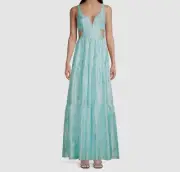 $330 Aidan Mattox Womens Blue Metallic Cutout Sleeveless Dress Size 0