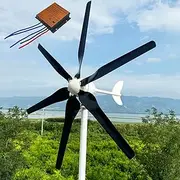 12V/24V/48V Wind Turbine Generator 800W-1200W Windmill Generator with 6 Black Blades and MPPT Controller, Wind Power Generator Low Noise High Efficiency for Decks, Gardens, Terraces,1000w,24V