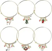 [CHILDWEET] 6pcs Xmas Bracelet Jewelry Set Snowman Santa Tree Elk Comfortable Metal Wrist Decor
