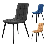 ALFORDSON Dining Chairs Set of 4 Channel Tufted Suede Upholstery, Kitchen Chair Haug Series, Metal Legs & Floor Protector, Reading Seating for Home Cafe Coffee Table, Max 150kg, Dark Grey