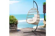 Gardeon Outdoor Egg Swing Chair Wicker Rope Furniture Pod Stand Foldable Yellow