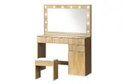 Oikiture Dressing Table Stool Set 12 LED Bulbs(Oak)