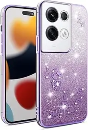 [ILING] Women's Case for Oppo Reno 8 Pro 5G (Reno8 Pro 5G), Glitter Colourful Protective Case with Elegant Rose Patterns and Sparkling Rhinestones, Ultra Thin Soft Silicone TPU Shockproof Mobile Phone