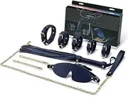 BDSM Couple Bondage Set Leather Whip Adjustable Collar Training Hand And Foot Cuffs Blindfold Adult Sex Toys