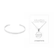 2pc Annabel Trends Stainless Steel Cuff Bangle & Pendant Zodiac Aquarius Silver