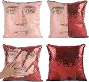 Xiaowli Mermaid Pillow Nicolas Cage Pillow Magic Reversible Sequin Pillow Cover Throw Cushion Case Decorative Pillowcase (E Nicolas Cage#2- Red Sequins)