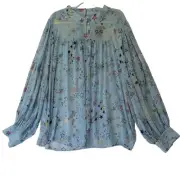 Torrid Chiffon Button Up Bishop Sleeves Blouse Cosmic Stars Summer Song Size 5X