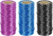 uxcell 3 Roll 1.5mm Metallic String, 16 Ply Decorative Metallic Bakers Twine Thread Cord Rope for Gift Wrapping DIY Crafts Making Ornament Decor, Black/Purple/Blue, 164Yards Total