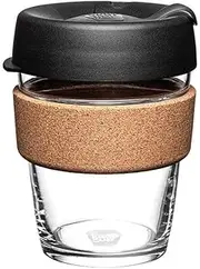 KeepCup Brew Cork - Reusable Coffee Cup Tempered Glass and Natural Cork, Medium 12oz/340ml - Black