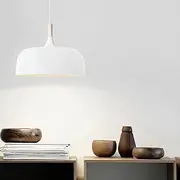 7Pandas Indoor Pendant Light Wood Top, Modern Ceiling Lighting for Cafe, Bedroom, Restaurant Bar Kitchen Island Lamp Fixture - 240V E27 Screw - Shade Size: 32 * H 16 cm (White)