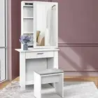 Mirror Dressing Table Stool Mirror Jewellery Cabinet Makeup Storage 3 Shelves