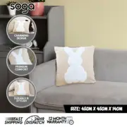 SOGA 45cm Throw Pillow Light Tan Square Cushion Soft White Rabbit Design