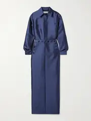 [Christopher John Rogers] Christopher John Rogers - Sailor Silk And Wool-blend Duchesse-satin Maxi Dress - Navy - US4 US 4 Blue