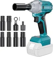 [Powtree] 700 Nm Battery Impact Wrench Compatible with Makita 18 V Lithium Battery (no battery), Brushless Impact Wrench with 6 Sockets and LED Light for Scaffolding and Automotive Assembly