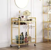 TUTOTAK Bar Cart, Serving Cart for Home, Microwave Drink Gold