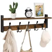 Coat Rack Wall Mount with Shelf 24" Entryway Shelf with 5 Tri Hooks Underneat...