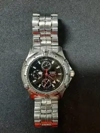 在飛比找Yahoo!奇摩拍賣優惠-日本原裝CASIO 三眼多功能 石英 男錶 鋼錶 潛水錶