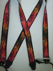 Men's Suspenders - FLRD Flames Red Yellow Black, Button Leather, USA Made