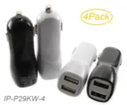 4-Pack 2x USB Mini Car Charger 2.1A/1A Smartphones Power Adapter IP-P29KW-2