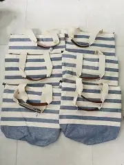 New 6 Total Bath Body Works Canvas Tote Bag Only Blue White Stripe Summer Tote