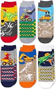 [Jefferies Socks] Boys' Dinosaur Construction Crew Socks 6 Pack