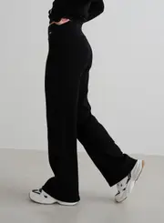 [AIM'N AU] Black Ribbed Wool Petite Wide Pants