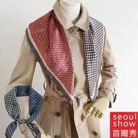 在飛比找PChome24h購物優惠-seoul show首爾秀 幾何拼色方巾仿蠶絲頭巾領巾雪紡圍