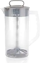 Mixing Pitcher for Drinks, 2.1qt/67.6oz Drink Pitcher with Mixer Plunger Plastic Water Pitcher Hand Lid & Angled Blades Unbreakable Juice Container for Stirring Formula Breast Milk Tea Lemonade