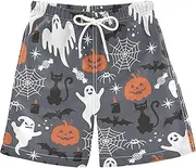 [Caihoyu] Hallowmas All Saints' Day Party Boy's Swim Trunks Teens Swimming Board Shorts 8T