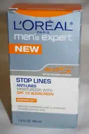 2 BRAND NEW L'OREAL STOP LINES NIB MEN'S EXPERT MOISTURIZER SP 15 SUNSCREEN