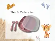 Plate & Cutlery Silicone Set Sectional Bowl Fork Spoon Food Grade Toxins Free