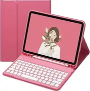 HENGHUI Keyboard Case for iPad 11th Gen (A16,11 inch) 2025/ iPad 10th Generation 10.9" 2022 Case with Cute Round Key Detachable BT Color Keyboard Cover (Dark Pink)